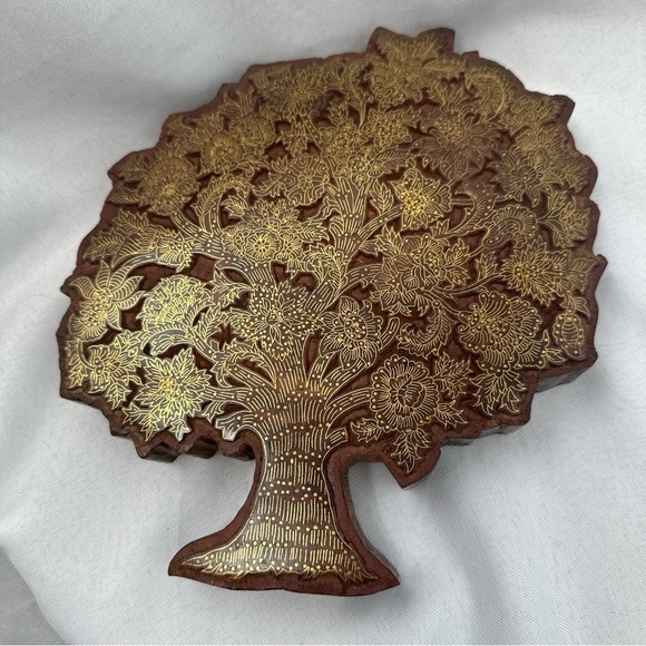 Tree Of Life Art Carved Wood & Metal Inlay Wall Display Tarkashi - Picture 1 of 5